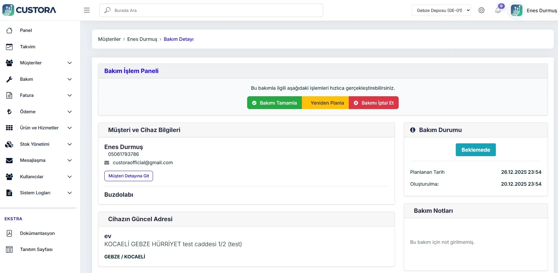 Teknik Servis Yönetimi Ekranı