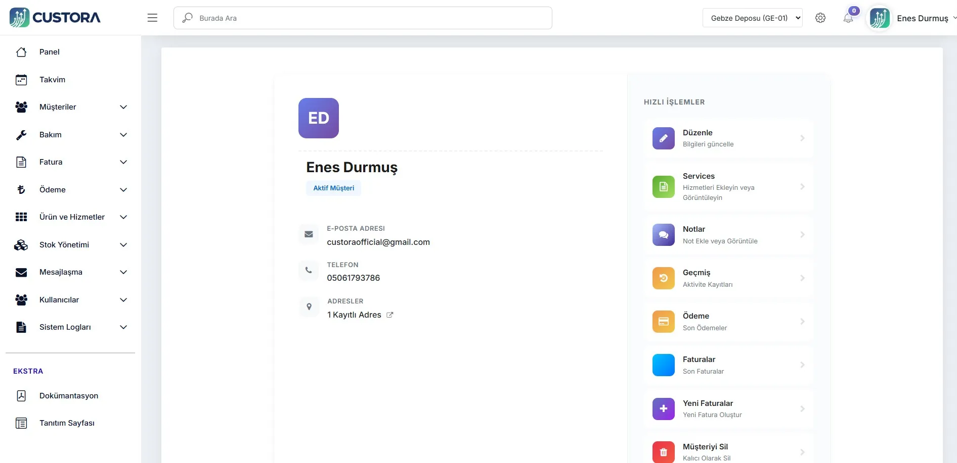 Müşteri İlişkileri Yönetimi Ekranı